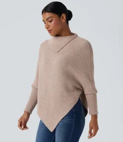Sweaters<HALARA Turtleneck Batwing Sleeve Asymmetric Hem Casual Sweater