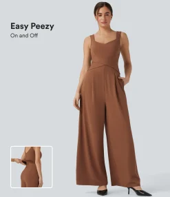Jumpsuits<HALARA U Back Sleeveless Casual Jumpsuit with Pockets-Easy Peezy Edition
