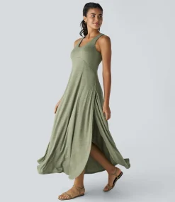 Maxi & Midi Dresses|Dresses<HALARA U Neck Backless Split Flowy Maxi Casual Tank Dress