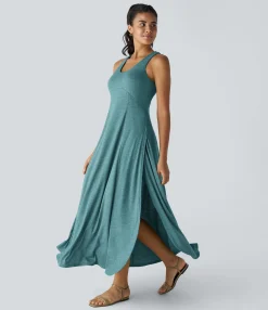 Maxi & Midi Dresses|Dresses<HALARA U Neck Backless Split Flowy Maxi Casual Tank Dress