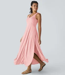 Maxi & Midi Dresses|Dresses<HALARA U Neck Backless Split Flowy Maxi Casual Tank Dress