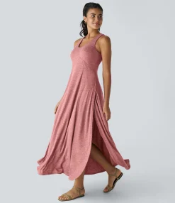Maxi & Midi Dresses|Dresses<HALARA U Neck Backless Split Flowy Maxi Casual Tank Dress