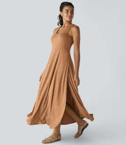 Maxi & Midi Dresses|Dresses<HALARA U Neck Backless Split Flowy Maxi Casual Tank Dress