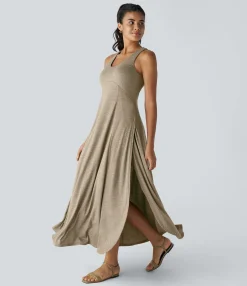 Maxi & Midi Dresses|Dresses<HALARA U Neck Backless Split Flowy Maxi Casual Tank Dress