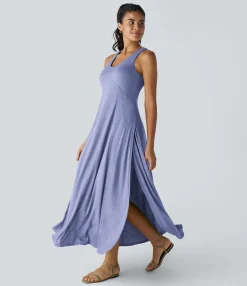 Maxi & Midi Dresses|Dresses<HALARA U Neck Backless Split Flowy Maxi Casual Tank Dress