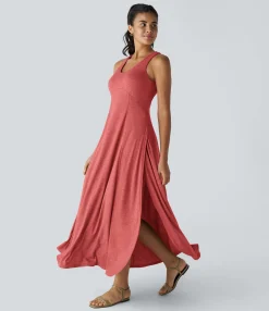 Maxi & Midi Dresses|Dresses<HALARA U Neck Backless Split Flowy Maxi Casual Tank Dress
