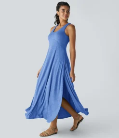 Maxi & Midi Dresses|Dresses<HALARA U Neck Backless Split Flowy Maxi Casual Tank Dress