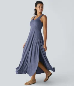 Maxi & Midi Dresses|Dresses<HALARA U Neck Backless Split Flowy Maxi Casual Tank Dress