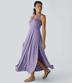 Maxi & Midi Dresses|Dresses<HALARA U Neck Backless Split Flowy Maxi Casual Tank Dress
