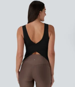 Tank Tops & Camis|Tank Tops<HALARA U Neck Crossover Yoga Tank Top-Longer Length