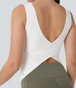 Tank Tops & Camis|Tank Tops<HALARA U Neck Crossover Yoga Tank Top-Longer Length-D/DD/DDD/F Cups