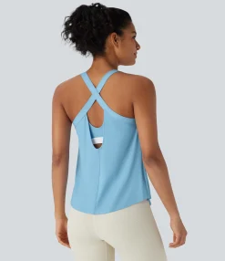 Yoga Tops|Tank Tops & Camis<HALARA U Neck Curved Hem Cool Touch Yoga Tank Top-UPF50+