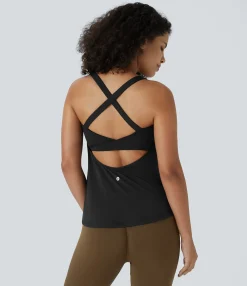 Tank Tops & Camis|Tank Tops<HALARA U Neck Draped 2-in-1 Workout Tank Top