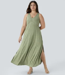 Plus Size<HALARA U Neck Flowy Maxi Casual Plus Size Tank Dress