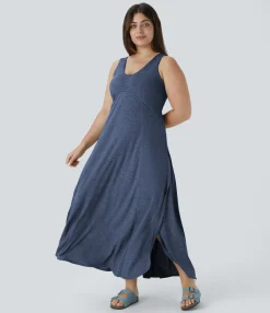Plus Size<HALARA U Neck Flowy Maxi Casual Plus Size Tank Dress