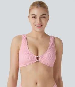 Beachwear<HALARA U Neck Heart Crinkle Bikini Top Swimsuit