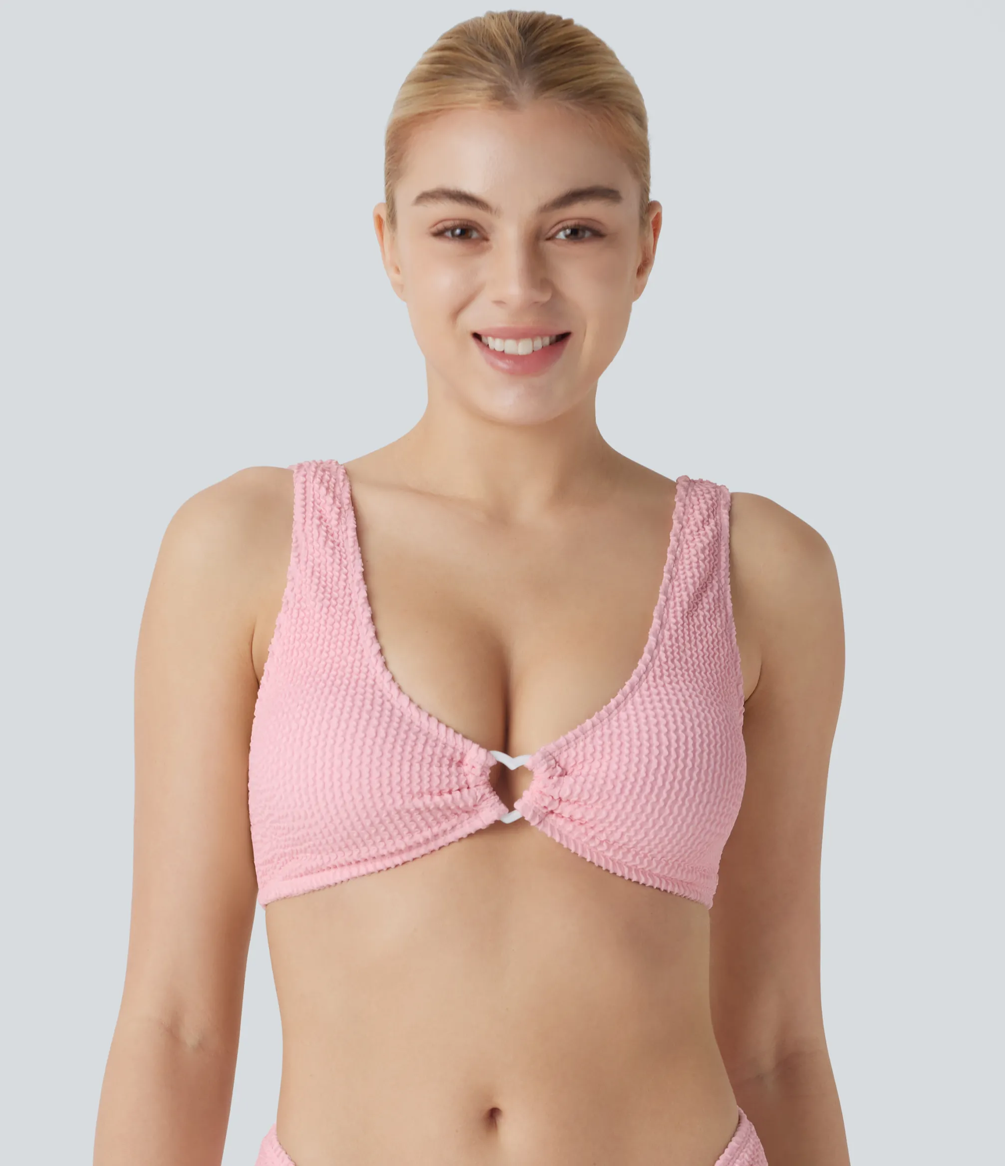 Beachwear<HALARA U Neck Heart Crinkle Bikini Top Swimsuit