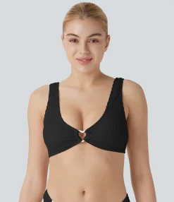 Beachwear<HALARA U Neck Heart Crinkle Bikini Top Swimsuit
