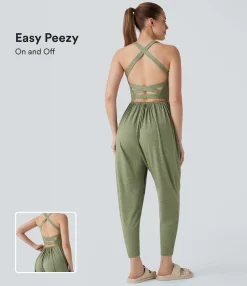 Jumpsuits<HALARA U Neck Pocket Harem Casual Jumpsuit-Easy Peezy
