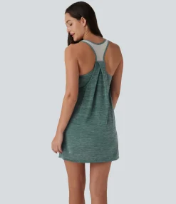 Mini Dresses|Active Dresses<HALARA U Neck Racerback Contrast Mesh 2-Piece Pocket Mini Yoga Active Dress