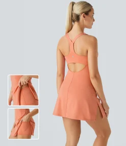 Dresses|Mini Dresses<HALARA U Neck Racerback Cut Out 2-Piece Pocket Mini Pickleball Active Dress