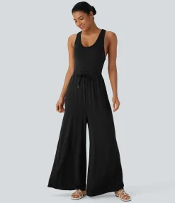 Jumpsuits<HALARA U Neck Racerback Drawstring Casual Jumpsuit with Pockets