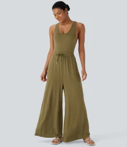 Jumpsuits<HALARA U Neck Racerback Drawstring Casual Jumpsuit with Pockets