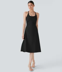 Maxi & Midi Dresses|Dresses<HALARA U Neck Racerback Ruched Midi Casual Slip Dress