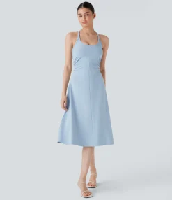 Maxi & Midi Dresses|Dresses<HALARA U Neck Racerback Ruched Midi Casual Slip Dress