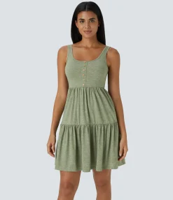 Mini Dresses|Dresses<HALARA U Neck Ruffle Hem Flowy Mini Dress