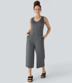 Jumpsuits<HALARA U Neck Sleeveless Pocket Capri Casual Jumpsuit
