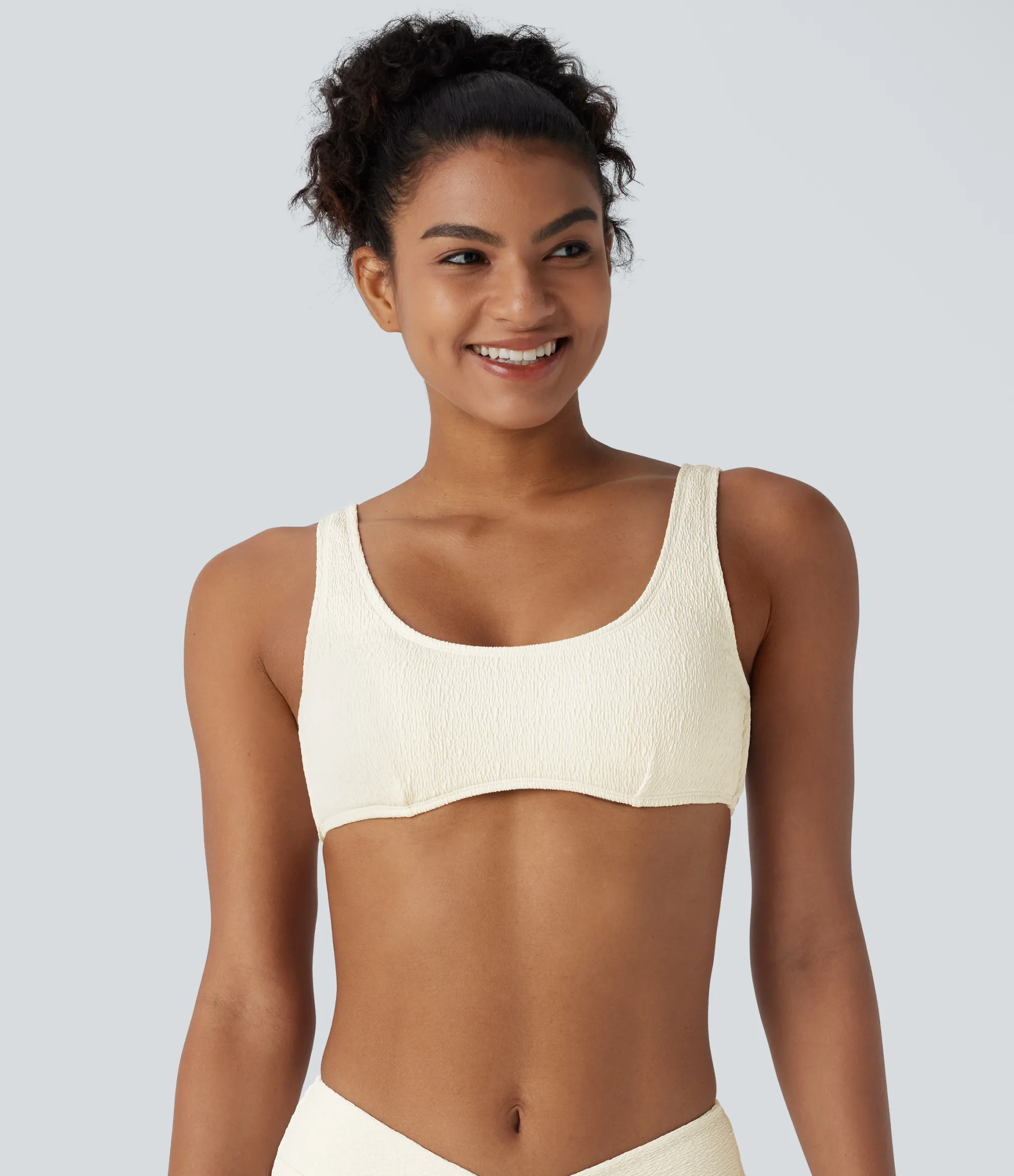 Beachwear<HALARA U Neck Texture Bikini Top Swimsuit