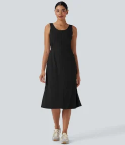 Active Dresses|Dresses<HALARA U Neck Zipper Split Knee Length Hiking Active Dress