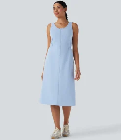 Active Dresses|Dresses<HALARA U Neck Zipper Split Knee Length Hiking Active Dress