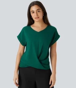 Casual Tops|Shirts Blouses<HALARA V Neck Batwing Sleeve Hem Casual Blouse