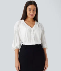 Casual Tops<HALARA V Neck Bishop Sleeve Oversize Casual Top