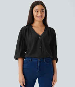 Casual Tops<HALARA V Neck Bishop Sleeve Oversize Casual Top