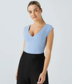 Casual Tops|Sports Tops<HALARA V Neck Cap Sleeve Slim Casual Sports Top