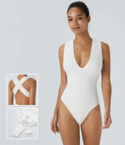 Bodysuits<HALARA V Neck Casual Bodysuit