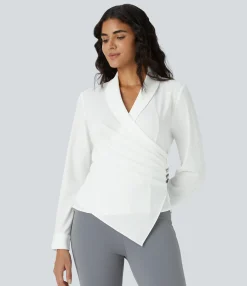 Work Tops<HALARA V Neck Crossover Decorative Long Sleeve Work Top
