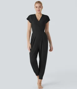 Jumpsuits<HALARA V Neck Crossover Short Sleeve Pocket Yoga Jumpsuit