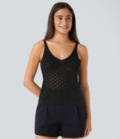 Casual Tops|Tank Tops & Camis<HALARA V Neck Cut Out Casual Sweater Knit Linen-Feel Tank Top