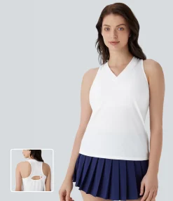 Tank Tops & Camis|Tank Tops<HALARA V Neck Cut Out Contrast Mesh Quick Dry Tennis Tank Top
