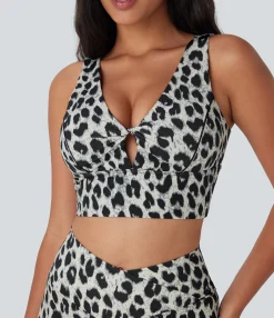 Sports Bras|Sports Bras<HALARA V Neck Cut Out Leopard Print Cool Touch Quick Dry Sports Bra