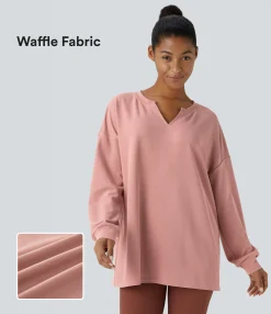 Sweatshirts & Hoodies<HALARA V Neck Dropped Shoulder Relaxed Waffle Casual Sweatshirt