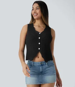 Jackets & Outerwear|Sweaters<HALARA V Neck Front Cut Out Sweater Vest Black