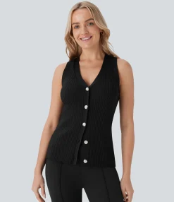 Sweaters|Jackets & Outerwear<HALARA V Neck Front Skinny Work Cardigan Vest