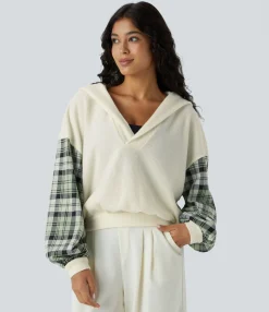 Sweatshirts & Hoodies<HALARA V Neck Hooded Long Sleeve Color Block Waffle Casual Sweatshirt