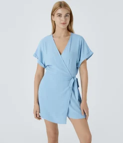 Jumpsuits<HALARA V Neck Keyhole Back Wrapped Tie Pockets Casual Jumpsuit
