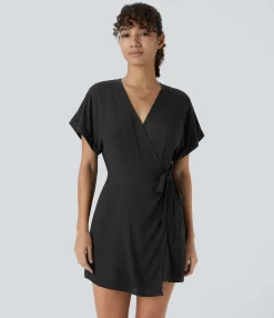 Jumpsuits<HALARA V Neck Keyhole Back Wrapped Tie Pockets Casual Jumpsuit